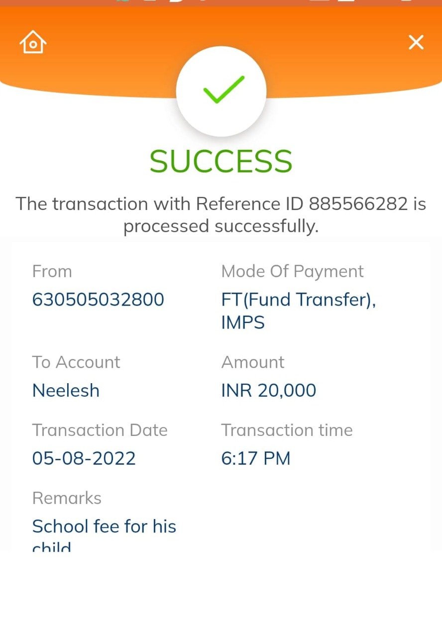 WSOTRUST has paid 20000/-rs to a School Student Fee